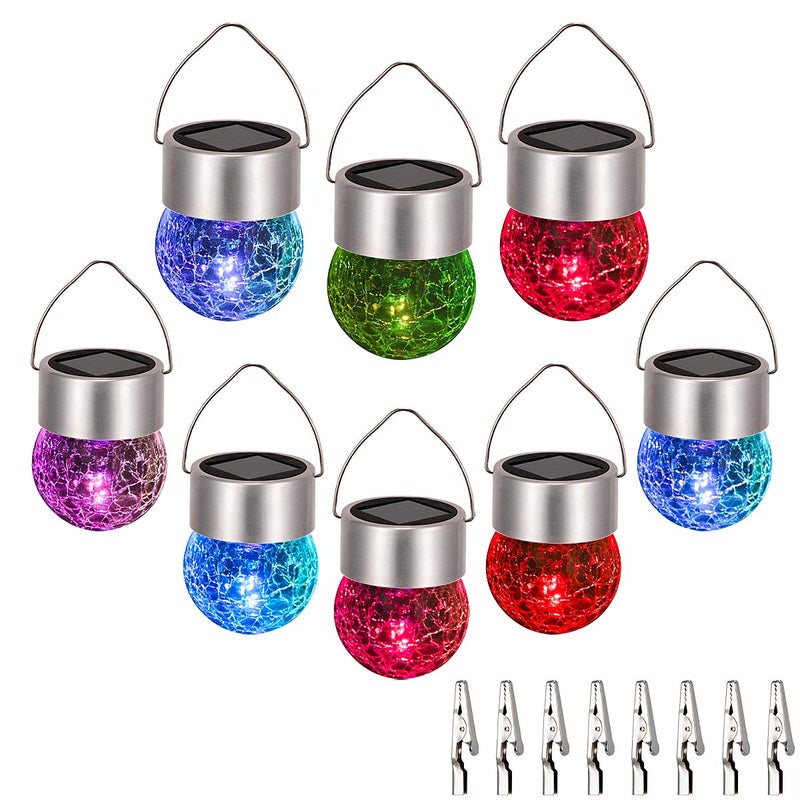 SUNWIND Hanging Solar Ball Lights Outdoor - 8 Pack Auto Color Changing Cracked Glass Decorative Garden Lights Hanging Solar Lanterns for Yard, Patio, Fence, Tree, or Holiday Decoration(Multi-Color) - Image 1